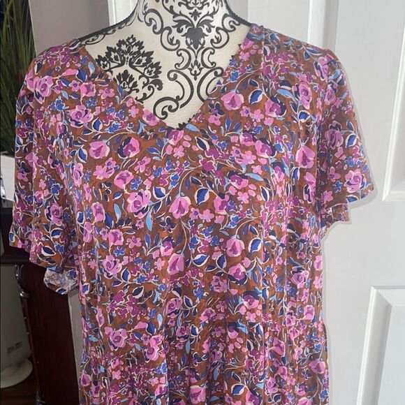 J. Crew nwt Pink and Purple Flutter Sleeve Maxi Sundress - Picture 2 of 5